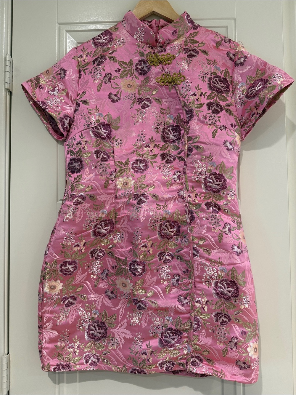 PrettyLittleThing Pink Floral Cheongsam Dress